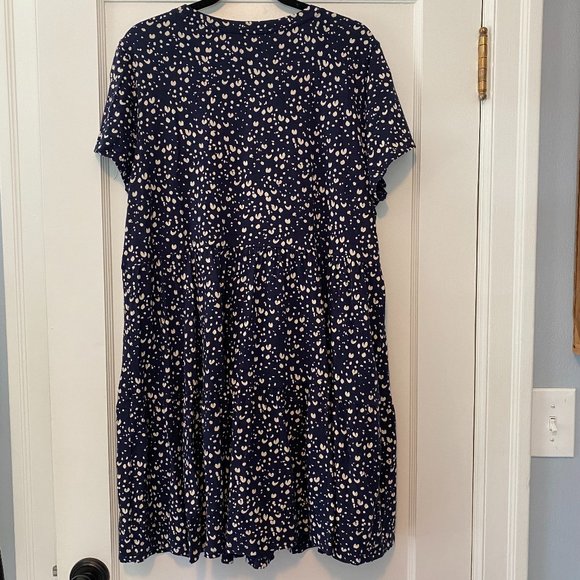 GAP Navy Blue White Speckled Tiered Cotton/Modal Summer Dress Womens XL - Picture 4 of 8